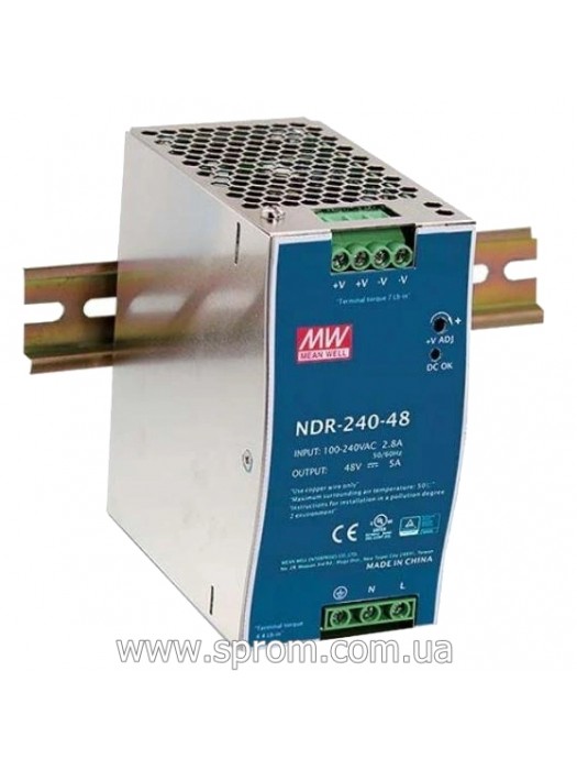 Блок живлення Mean Well NDR-240-48 (48 В; 240 Вт) на DIN-рейку Блок живлення Mean Well NDR-240-48 (48 В; 240 Вт) на DIN-рейку